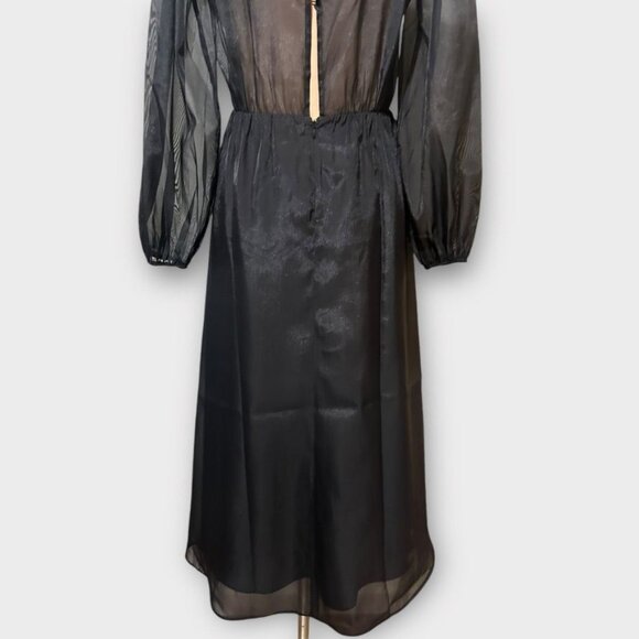 NWT Reformation Meesha Dress 6 Black Sheer Open Back NEW $378 Midi - Picture 13 of 15